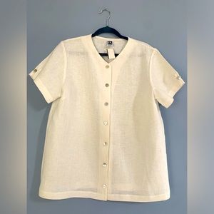 100% Linen Blouse Size M/L Ivory Color Textured Fabric NWT Mother of Pea…